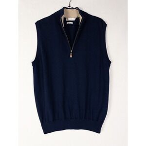 VTG Peter Millar Vest Mens M Navy 1/4 Zip 100% Merino Wool Knit Mock Neck Golf